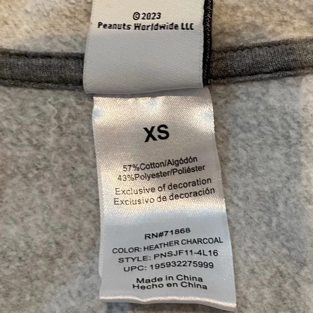Peanuts Snoopy Woodstock Graphic Full Zip Hoodie Heather Charcoal XS - Picture 4 of 7